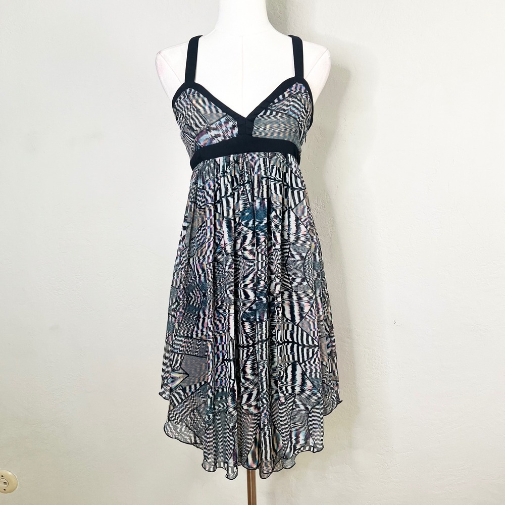 Bershka Dressy Collection Abstract Geometric High-Low Racerback Dress Black S‎
